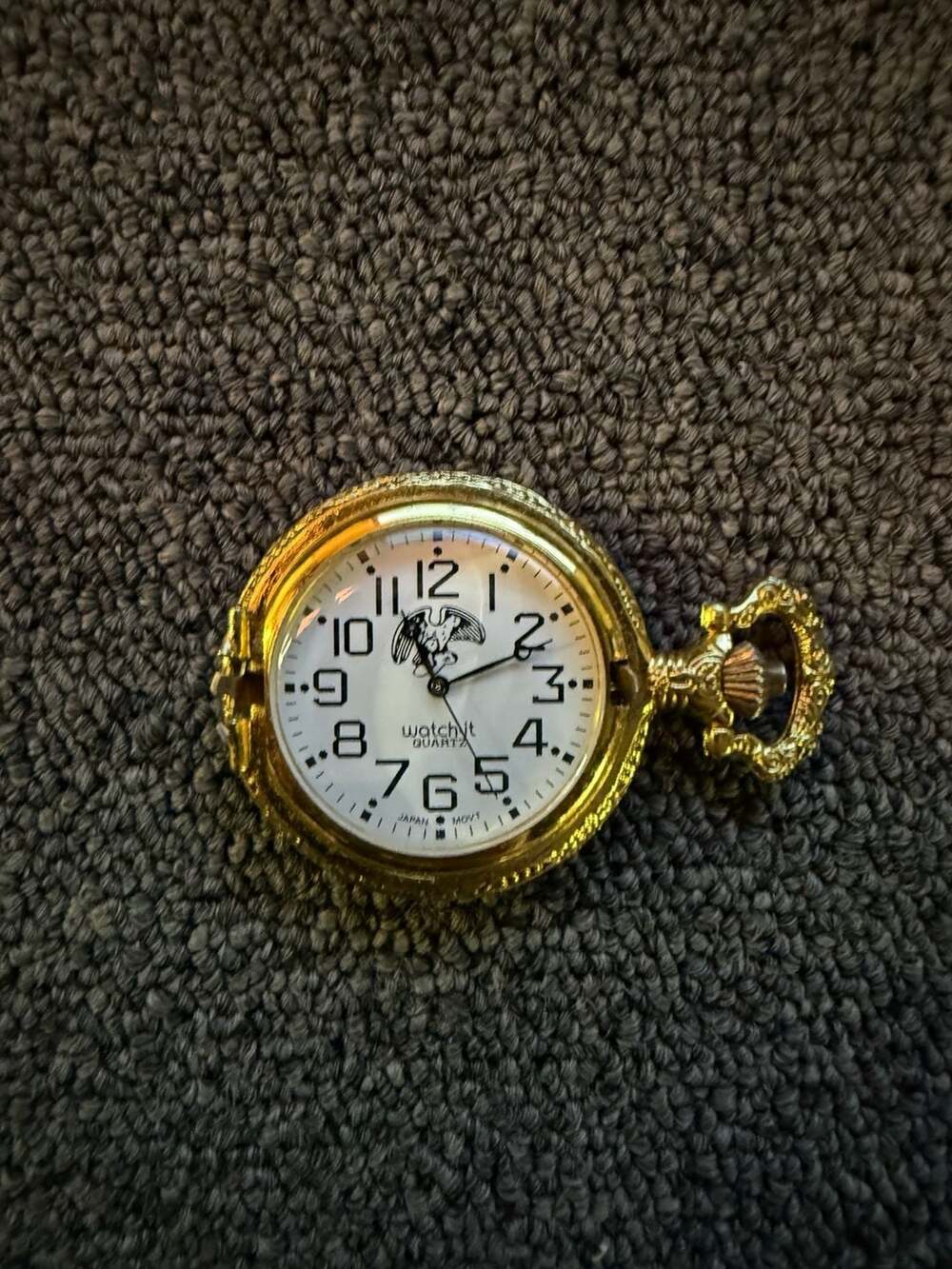 Watch-it Gold Tone Quartz Pocket Watch with Eagle Motif